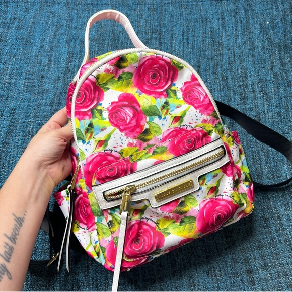 Juicy Couture Rosie Rose Print Mini Backpack in Pink White - Picture 1 of 10